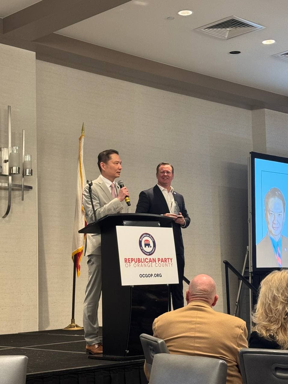 Assemblyman Tri Ta speaks at the Republican Party of Orange County Elected Officials Awards Reception at the Irvine Marriott on March 26, 2026.